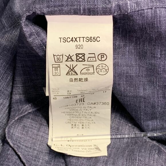 GIORGIO ARMANI L Blue Woven Linen Collarless Double Zipper Long Sleeve Shirt - Picture 5 of 6